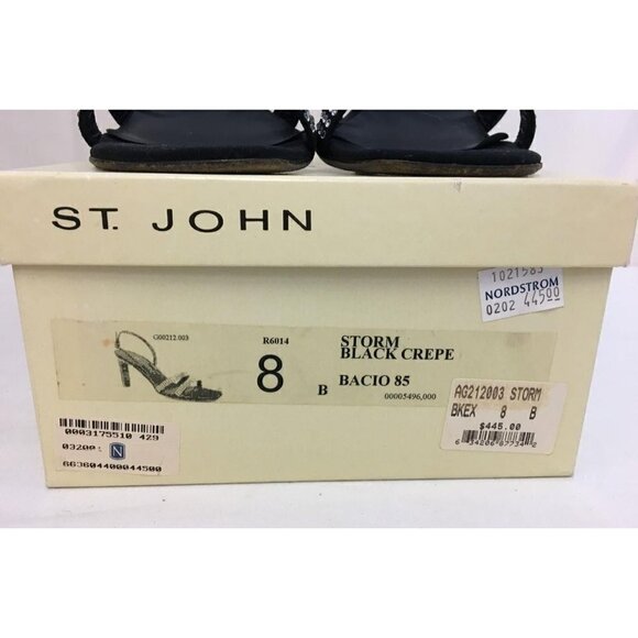 St. John Storm Black Crepe & Rhinestone Heels Women Size 8 B - Picture 2 of 14